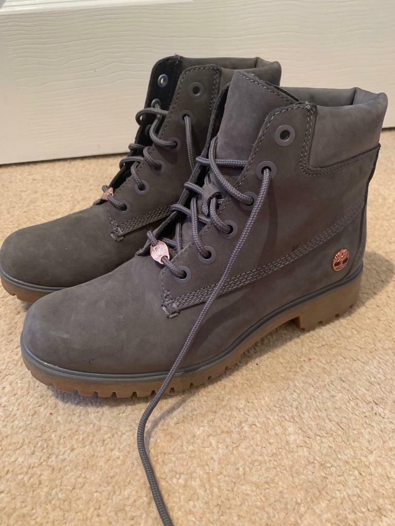grey and rose gold timberland boots